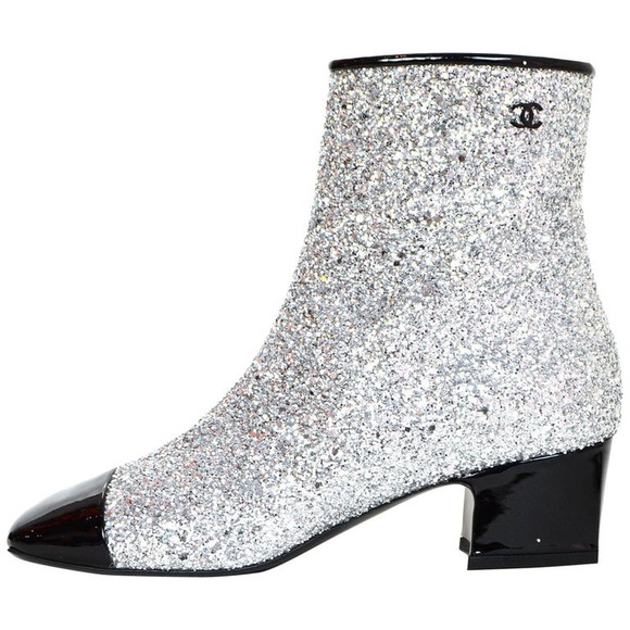 Chanel Silver Glitter Boots with Black Captoe - 39.5 (Fall/Winter 2017) - Picture 1 of 6